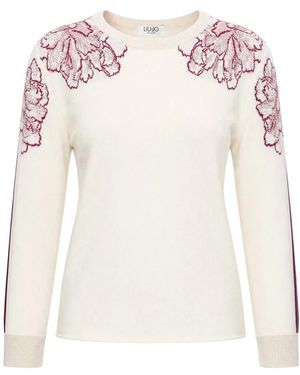 Liu Jo Truien & Vesten ,Wit ,Polyester Trui Met Ronde Hals - Roze