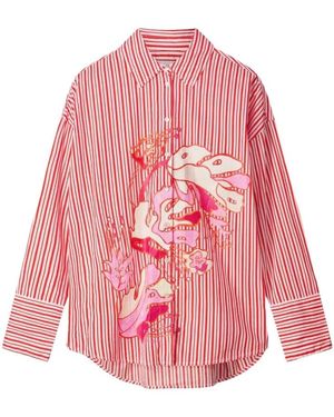 Pom Blouse Poplin Gestreept Oranje - Roze