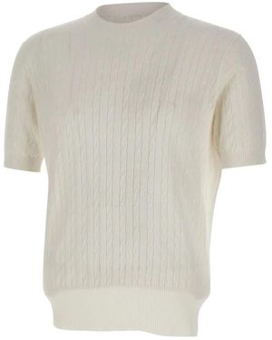 Kangra Truien & Vesten ,Wit ,Katoen Kabelgebreide Trui Met Ronde Hals - Grijs