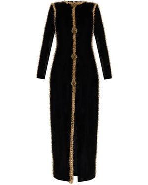 Balmain Kleedjes ,Zwart ,Pailletten Lange Fluwelen Jurk Met Geborduurde Rand