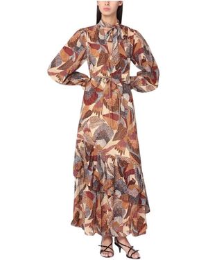 FARM Rio Dotted Macaws Langärmeliges Maxikleid - Braun