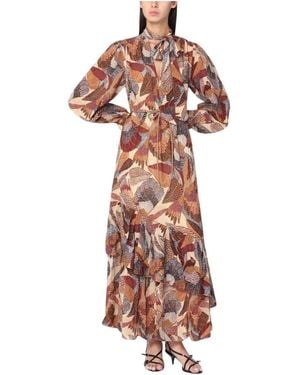 FARM Rio Dotted Macaws Lange Mouw Maxi Jurk - Bruin