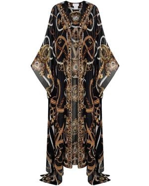 CAMILLA Kimono in seta marittimo con accenti di cristallo - Nero
