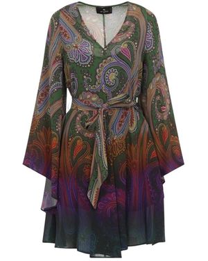 Etro Kurzes Paisley-Kleid Mit Gürtel - Braun