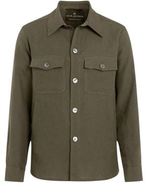 Oscar Jacobson Jassen ,Groen ,Linnen Maverick Linen Overshirt