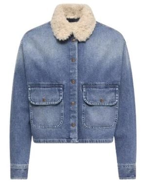 Moncler Teddy-Kragen Denimhemd - Blau