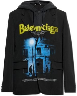 Balenciaga Jassen ,Zwart ,Katoen Blazer Met Geïntegreerde Capuchon