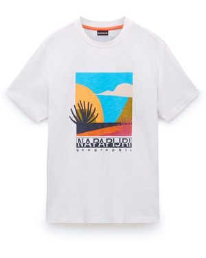 Napapijri Kurzarm Grafik T-Shirt - Weiß