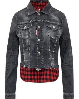 DSquared² Jassen ,Zwart ,Denim Geruite Overhemdjasje - Grijs