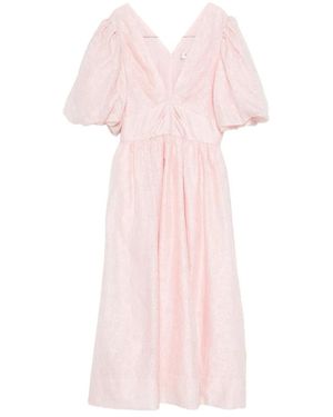 Sea Roze V-Hals Pofmouwen Jurk