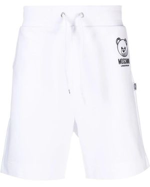 Moschino Stretch Cotton Bermuda Shorts With Teddy Bear Motif - White