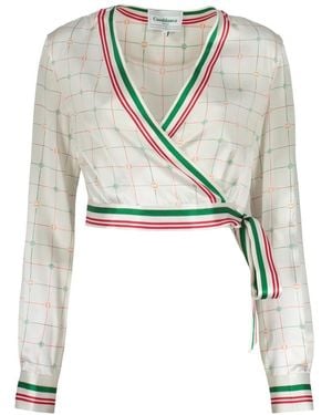 CASABLANCA Zijden Blouse Met Monogram En Versierde Manchetten - Groen