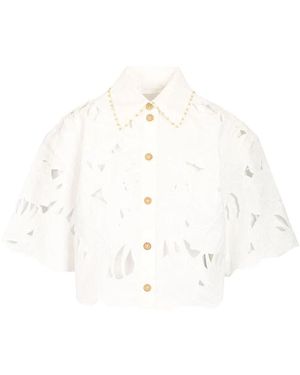 Zimmermann Mahon Embroidered Crop Shirt - Wit