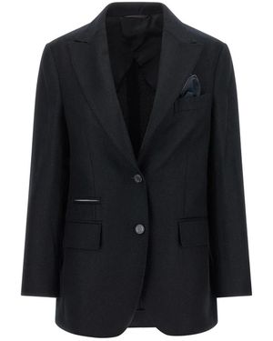 Peserico Jassen ,Zwart ,Wol Gestructureerde Wollen Blazer