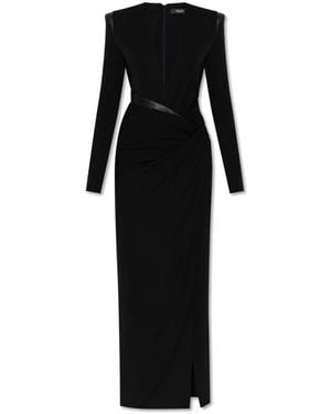 Versace Langes Kleid Mit Ledereinsätzen - Schwarz