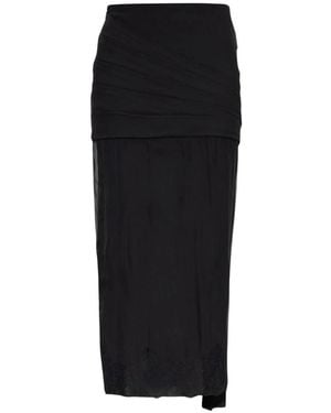 Valentino Midi-Rok Van Zijdesatijn Met Kanten Rand En Split - Zwart