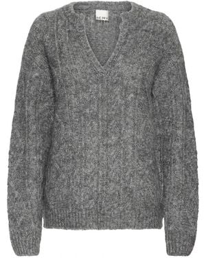 Ichi V-Neck Knitwear - Grey