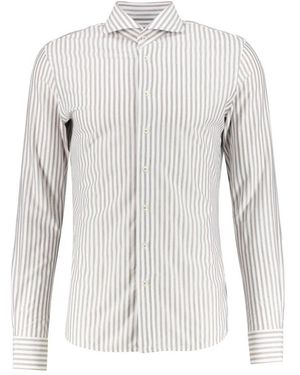 Profuomo Overhemden ,Bruin ,Katoen Japanse Gebreide Shirt - Wit
