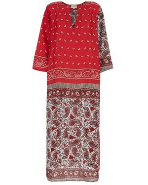 P.A.R.O.S.H. P.A.R.O..H. ,Kleedjes ,Veelkleurig ,Zijden Kaftan Met V-Hals En All-Over Bandana Motief - Rood