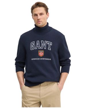 GANT Truien & Vesten ,Blauw ,Katoen Logo Turtleneck Sweater