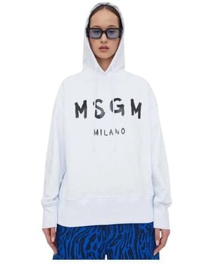 MSGM Hoodies & Sweatvesten ,Wit ,Katoen Logo-Print Hoodie - Blauw