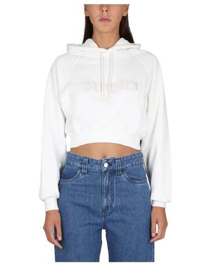 Sunnei Hoodies & Sweatvesten ,Katoen Geborduurde Logo Cropped Hoodie - Wit