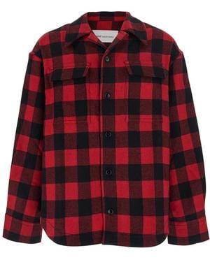 Ami Paris Weite Karierte Woll-Overshirt - Rot