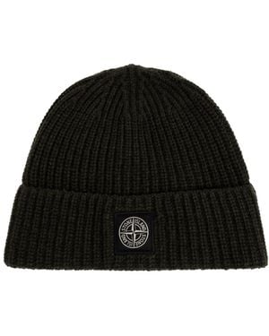 Stone Island Wollmütze Mit Patch - Schwarz