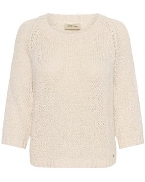 Cream Truien & Vesten ,Leer Rondgebreide Trui - Wit