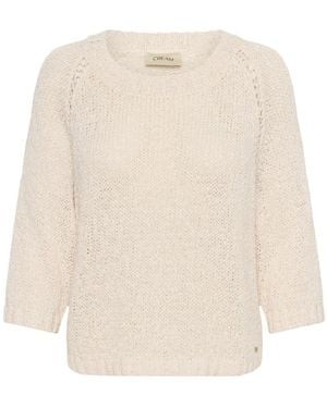 Cream Truien & Vesten ,Leer Rondgebreide Trui - Wit