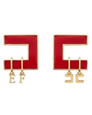 Elisabetta Franchi Maxi Logo Emaille Oorbellen Met Hangers - Rood