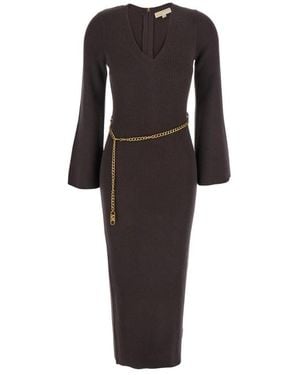Michael Kors Dress With Chain Belt And Logo Plaque - Black