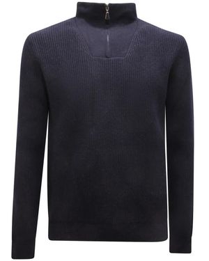 Alpha Studio Truien & Vesten ,Blauw ,Wol Wollen Mid-Zip Sweater
