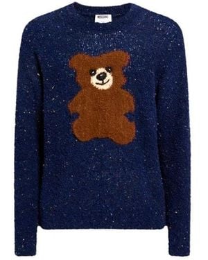 Moschino Teddybär Bouclé Wollmischungs-Pullover - Blau