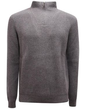 Alpha Studio Truien & Vesten ,Grijs ,Wol Wollen Mid-Zip Sweater