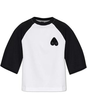 Moose Knuckles Tops ,Wit ,Katoen Oversized Short T-Shirt - Zwart