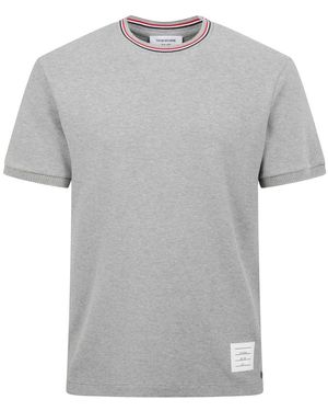 Thom Browne Katoenen T-Shirt Met Korte Mouwen En Ribboord - Grijs