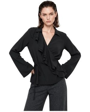 Kocca Wikkelblouse Met Ruches En V-Hals - Zwart