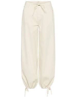 Cream Lockerer Twill-Hose Mit Bindedetails - Natur