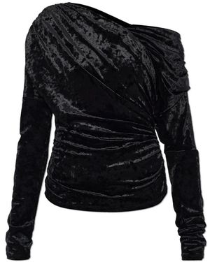 Ganni Velvet Draped Top - Zwart