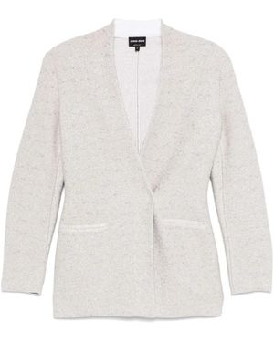 Giorgio Armani Jassen ,Grijs ,Dubbelrijige Blazer Met Drukknoopsluiting - Wit