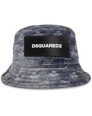 DSquared² Accessoires ,Blauw ,Katoen D2 Monogram Bucket Hat - Grijs