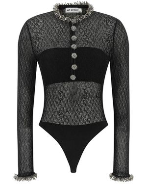 Self-Portrait Pointelle Gebreide Bodysuit Met Versieringen - Zwart