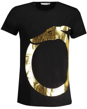 Trussardi Tops ,Zwart ,Katoen Zwart Katoen Print Logo T-Shirt