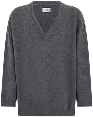 MM6 by Maison Margiela V-Neck Knitwear - Grey