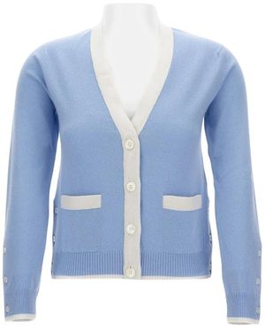 Thom Browne Jersey Stitch Kasjmier V-Hals Vest - Blauw