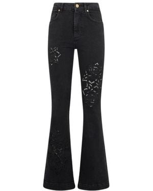 Roberto Cavalli Jeans Schlaghose Mit Blumenstickerei - Schwarz