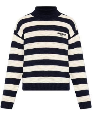 Balmain Wollen Coltrui Met Gestreept Patroon - Blauw