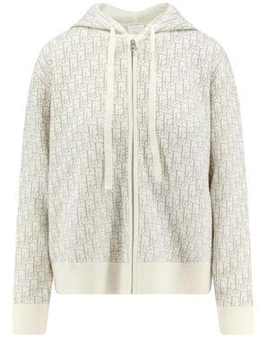 Dior Kapuzenstrickjacke Mit Schrägem Reißverschluss - Weiß