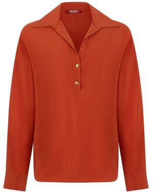 Max Mara Overhemden ,Oranje ,Blouse Met Lange Mouwen En V-Hals - Rood